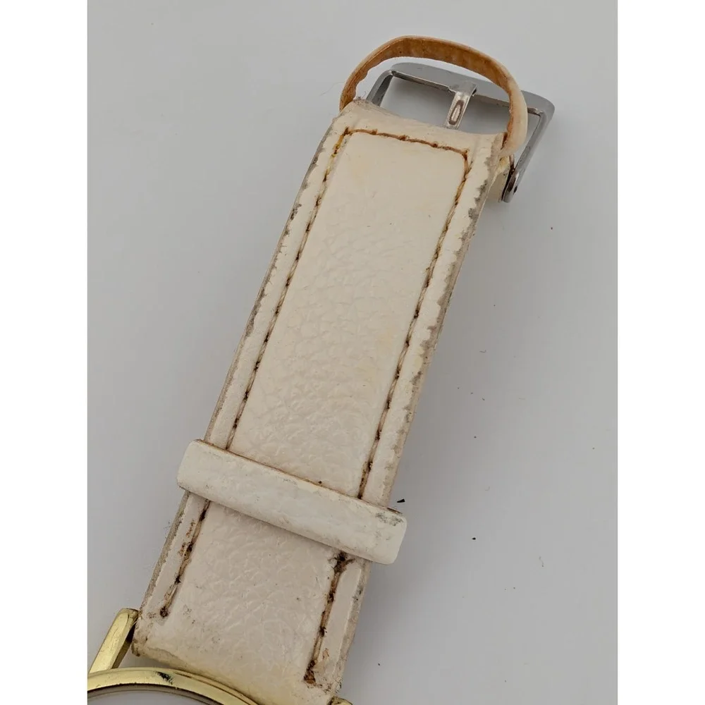 Elephant‎ Dial Watch Women 38mm Gold Case White Faux Leather Band- New Battery